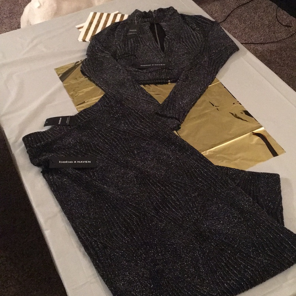 Bebe Silver and Pewter Top and Skirt